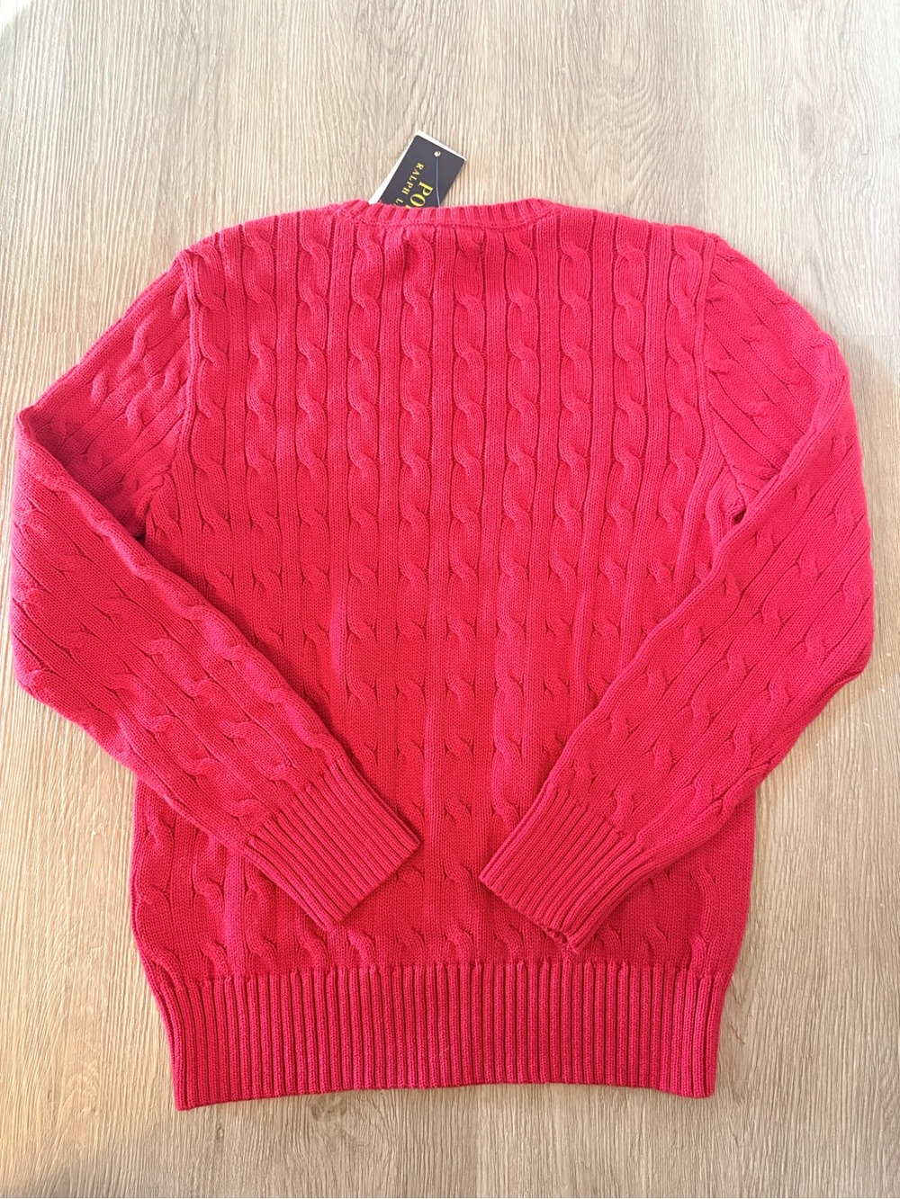 Boy's Polo Ralph Lauren SOLID RED COTTON CABLE Knit Sweater Boys 10-12 NAVY PONY - Picture 4 of 4